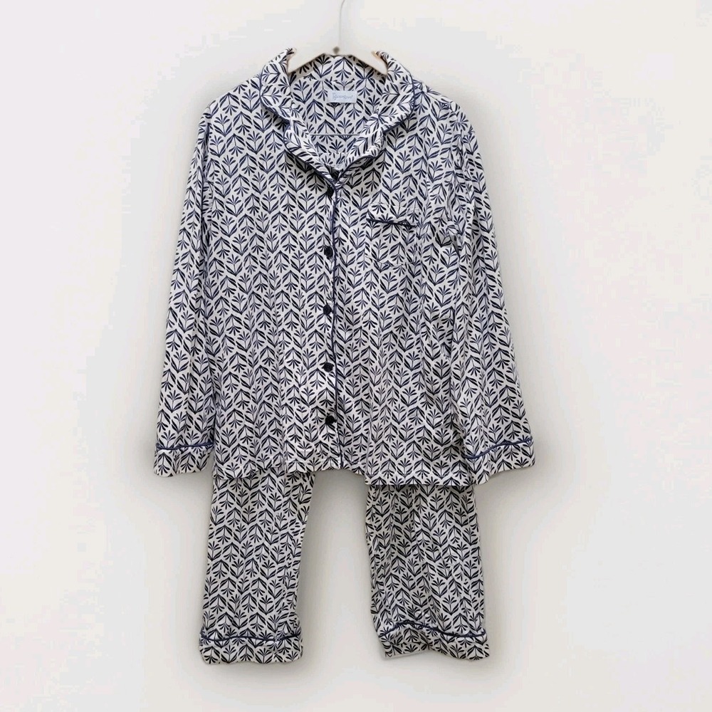 Pajamagram "Blue Block" Print Pajama Set PJs Button Front Long Sleeves Sz XL